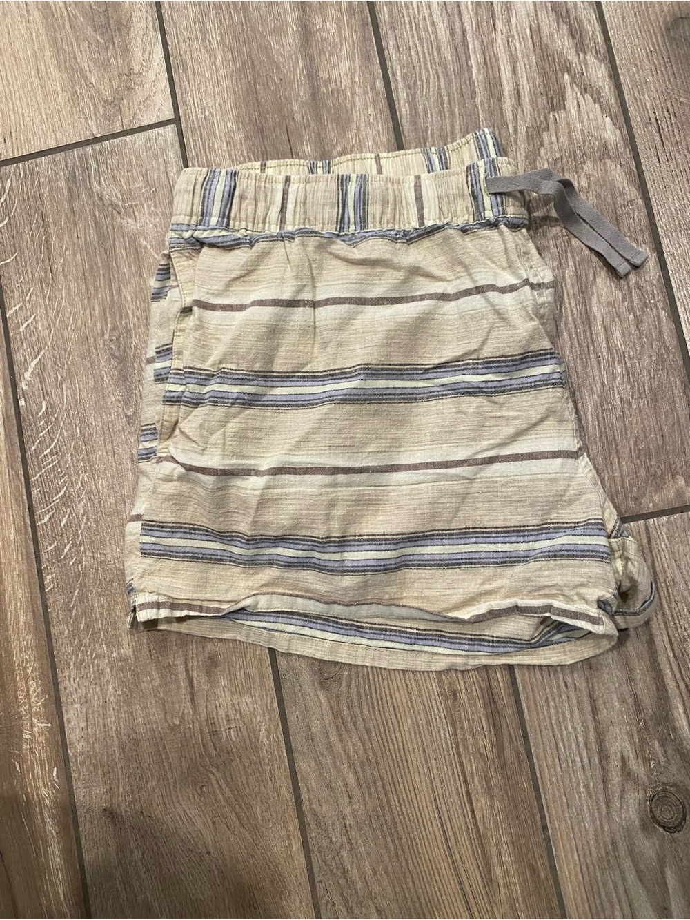 Patagonia Women’s Striped Drawstring Shorts - Beige, Blue, Brown hemp/cotton